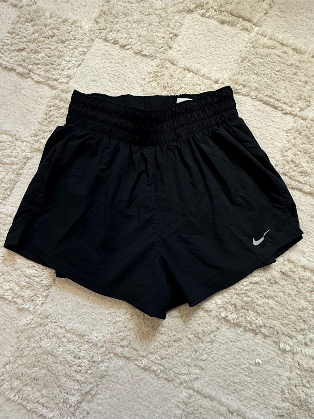 Nike Women's Dri-fit One High Rise Black Running Shorts with Swoosh XS